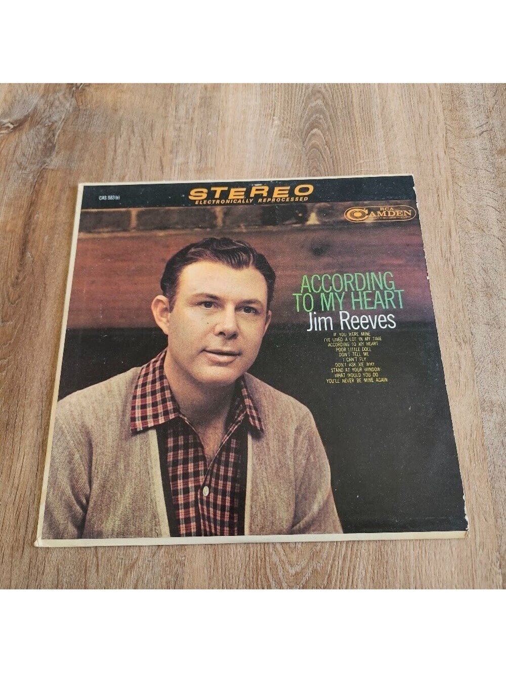 Jim Reeves According to My Heart LP Vinyl 12" Stereo RCA Camden CAS-583(e)